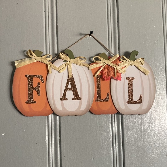 NWT- Beautiful Brown Glittered FALL Orange & White Pumpkins Decoration Sign 🍁 - Picture 10 of 17